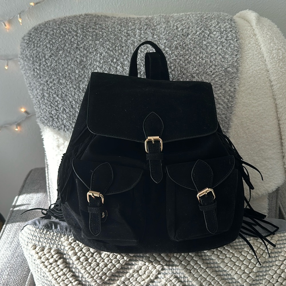 Black suede fringe backpack purse!